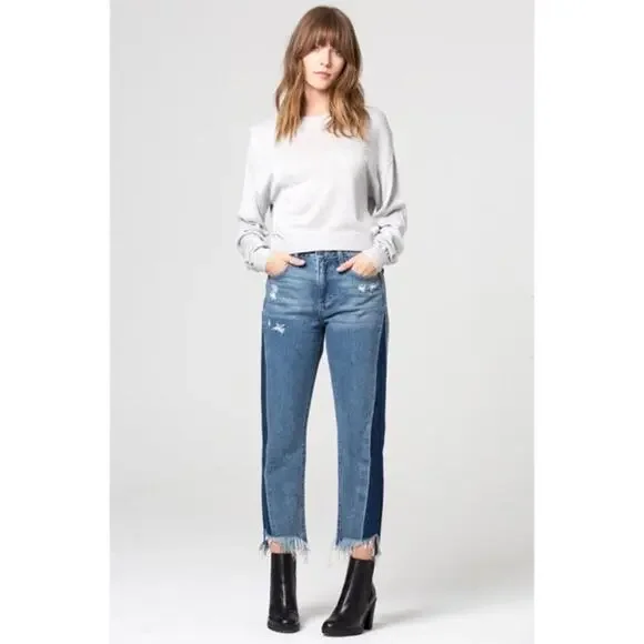 Hidden Jeans 26 Two Tone Blue Denim Distressed High Rise Tracey Straight Leg - Picture 3 of 14